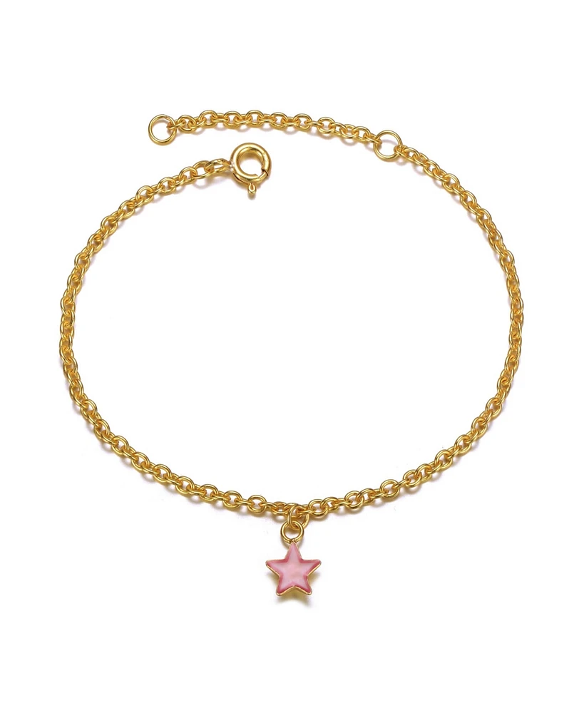 GiGiGirl 14k Gold Plated Pink Enamel Lucky Star Drop Charm Bracelet