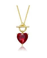 Sterling Silver 14K Gold Plated Necklace with Colored Cubic Zirconia Heart