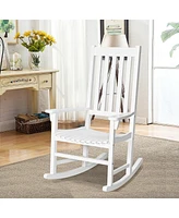 Gymax Wooden Rocking Chair Porch Rocker High Back Garden Seat