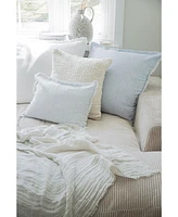 Anaya Home Sky Blue Pinstripe Fringe Linen Pillow