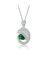 Sterling Silver Necklace with Green and Clear Pear-Shaped Charm