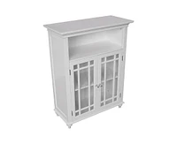 Slickblue Classic Wood Bathroom Floor Cabinet with Glass Paneled 2-Door Design and Storage Shelves