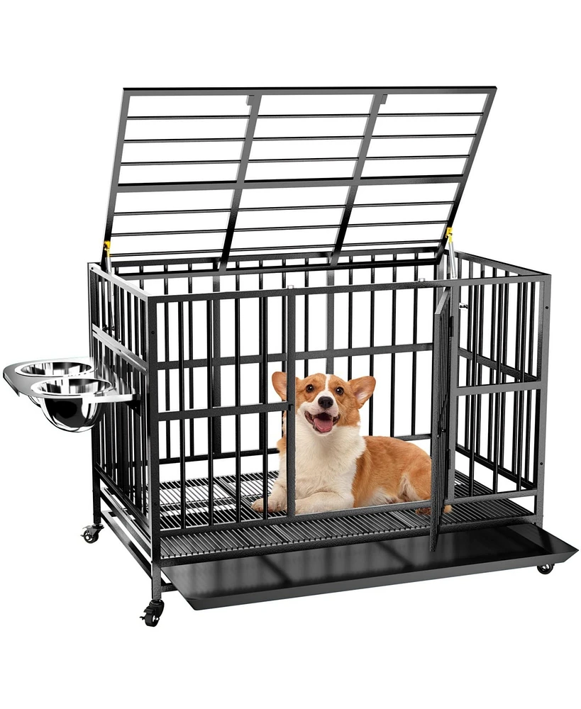 Lovmor Heavy Duty Dog Crate with Stainless Steel Bowls