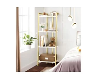 gaomon 4 Tier Ladder Shelf, Free Standing Gold Book Shelf, Flower Stand Plant Rack, Storage Organizer Unit, Ladder Shelf for Living Room,Home Office,B