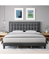 gaomon Platform Bed Frame with Upholstered Button Tufted Headboard, Metal Foundation with Wood Slats Support No Box Spring Needed for Bedroom