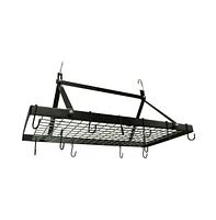 Slickblue Metal Rectangular Pot Rack with 12 Hanging Hooks - Holds up to 40 lbs.