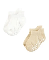 Touched by Nature Baby Boys Unisex Organic Cotton Socks with Non-Skid Gripper for Fall Resistance, Beige Neutral