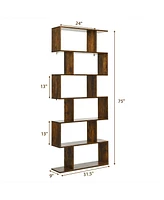 Gymax 2 Pcs 6 Tier S-Shaped Bookshelf Storage Display Bookcase Z-Shelf Coffee
