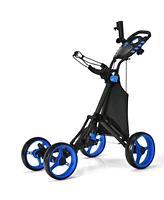 Gymax 4 Wheels Foldable Golf Push Pull Cart Trolley w/ Brake Waterproof Bag