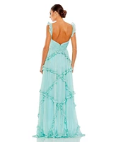 Women's Ruffle Tiered Sleeveless Flowy A Line Gown