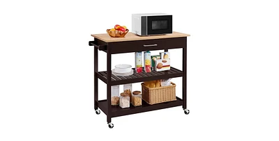 Slickblue Kitchen Island Cart with Wood Top 2-Shelves Drawer and Locking Wheels