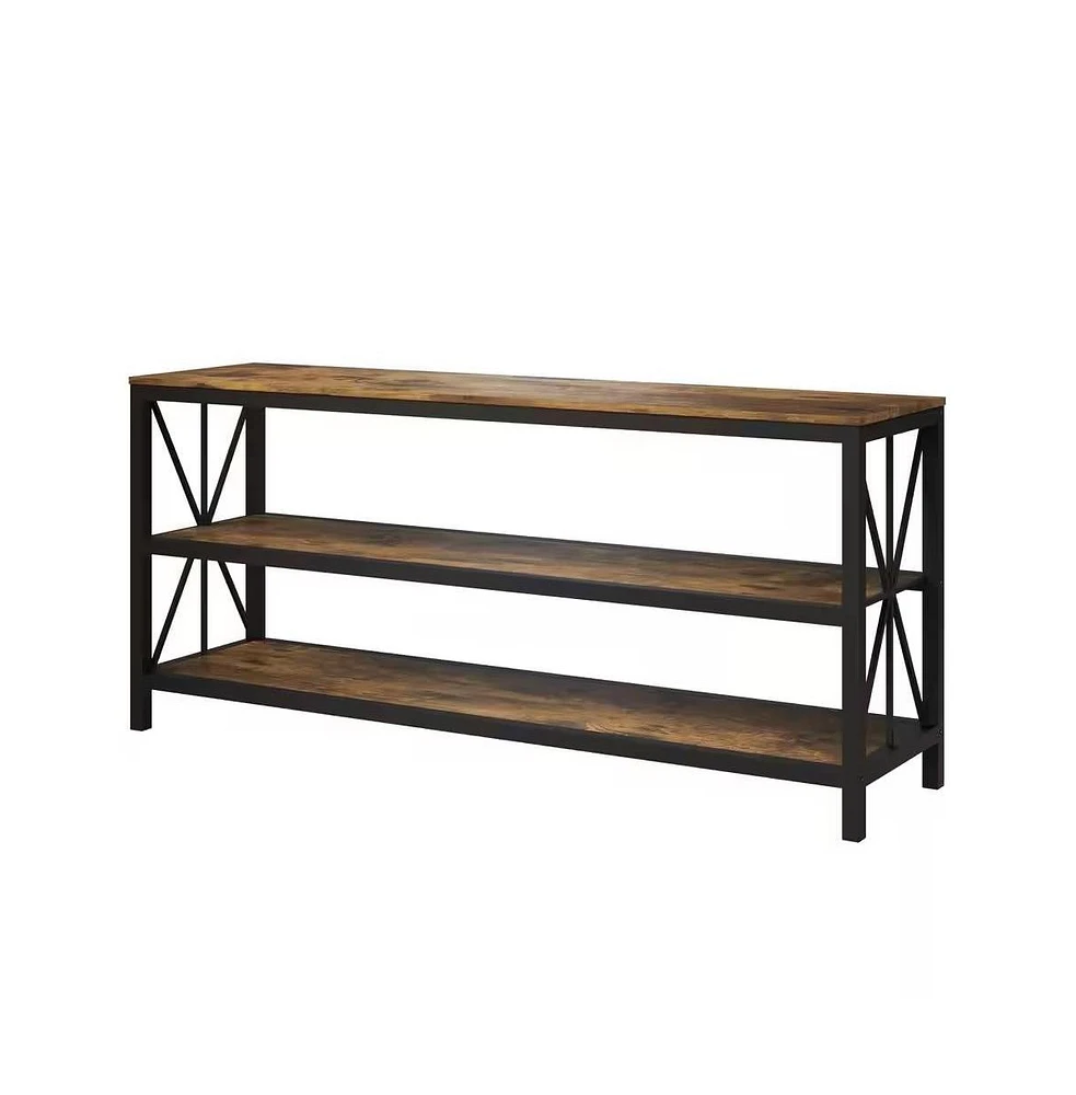 Slickblue Modern Metal Tv Stand with Barn Wood Finish Shelves for Tv and Storage