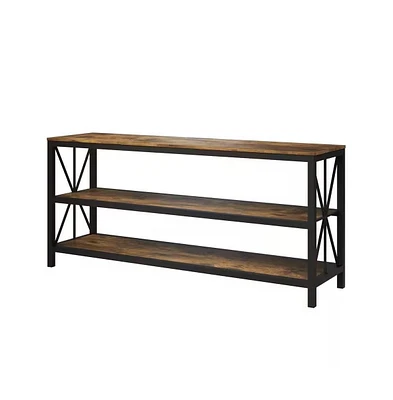 Slickblue Modern Metal Tv Stand with Barn Wood Finish Shelves for Tv and Storage