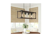 Slickblue 4 Light Adjustable Dimmable Rectangle Chandelier with Wrought Iron Accents