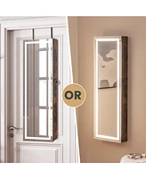 Gouun Mirrored Jewelry Armoire with Full Length Mirror and 2 Internal Led Lights