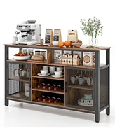 Gouun 55-Inch Buffet Sideboard with 8-Bottle Wine Racks and Glass Holders