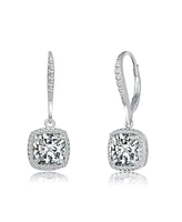 Sterling Silver White Gold Plated Clear Round and Radiant Cubic Zirconia Drop Earrings