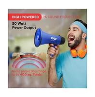 Pyle 20-Watt Mini Megaphone Speaker with Siren, Adjustable Volume, Portable, Battery Operated, Blue Bullhorn