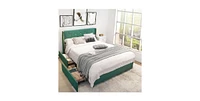 Slickblue Linen Upholstered Platform Bed with 4 Drawers and Headboard