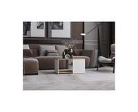 Faison Coffee Table, 2 Shelves, White / Natural Oak