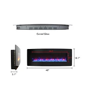 Mondawe 48 Inch Curved Front Wall Mounted Electric Fireplace With Remote Multi Color Flame&Emberbed