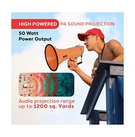 Pyle 50-Watt Portable Megaphone with Siren, MP3 Input, Automatic Siren, Shoulder Strap, Lightweight