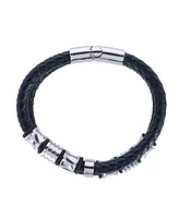 Trafalgar Loose Fit Silver and Leather 2 Band Secure Clasp Leather Bracelet