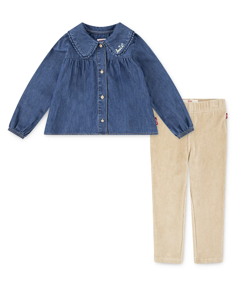 Levi's Toddler Girls Collared Top and Leggings, 2-Piece Set