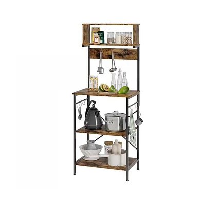 Slickblue Industrial Modern Kitchen Baker's Rack with Metal and Wood Shelves and Microwave Stand