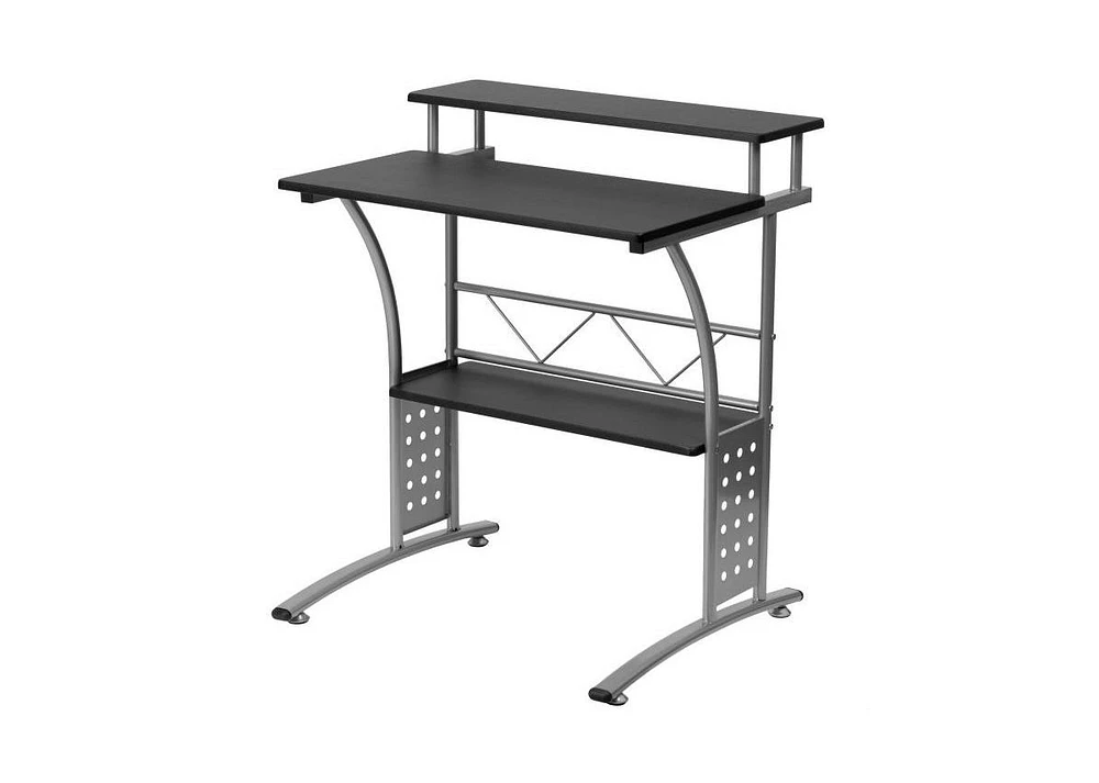 Slickblue Modern Metal Frame Computer Desk with Laminate Top and Raised Shelf