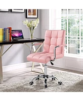 Slickblue Modern Faux Leather Mid-Back Swivel Office Chair with Armrests and Wheels for Comfortable Desk Seating