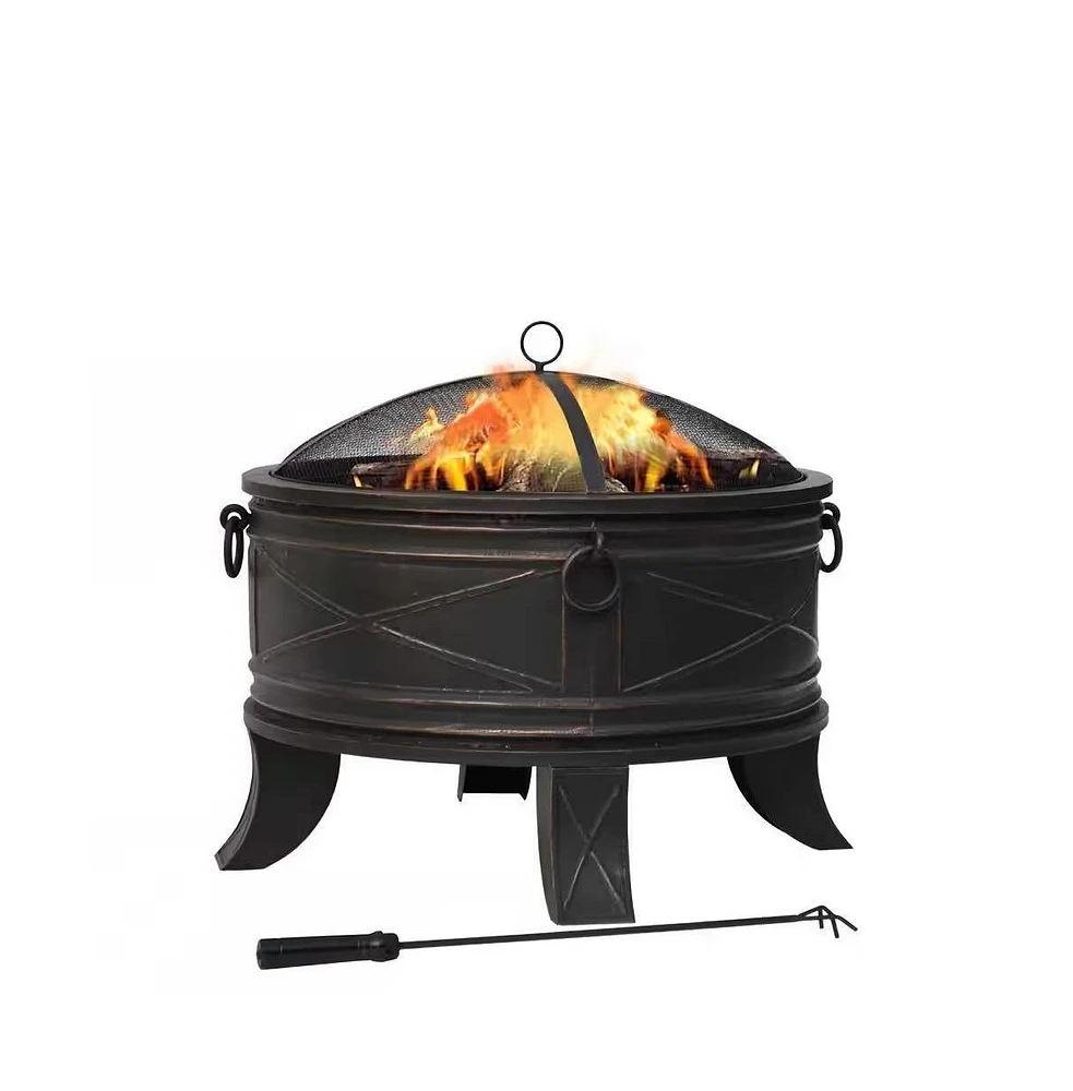 Slickblue 26-inch Round Steel Outdoor Fire Pit with Cover and Poker