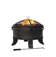 Slickblue 26-inch Round Steel Outdoor Fire Pit with Cover and Poker