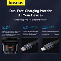 Baseus Enjoyment Pro Car Charger C + Retractable C & iP Cable 60W Cluster Black