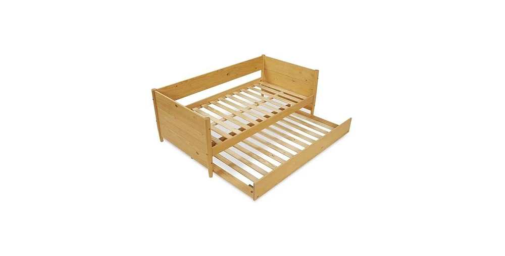 Slickblue Wooden Daybed with Roll-Out Trundle Bed Frame for Extra Sleeping Space