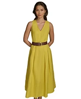 Donna Karan New York Women's Belted V-Neck Midi Dress