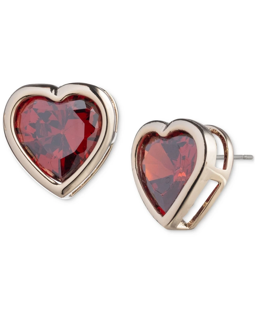 Givenchy Gold-Tone Red Cubic Zirconia Heart Stud Earrings