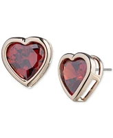 Givenchy Gold-Tone Red Cubic Zirconia Heart Stud Earrings