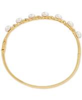 Honora Cultured Freshwater Pearl (5-1/2 - 6mm) & Diamond (1/4 ct. t.w.) Xo Bangle Bracelet in 14k Gold-Plated Sterling Silver