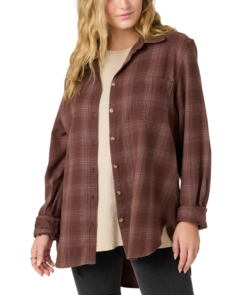 O'Neill Juniors' Travys Plaid Print High-Low-Hem Cotton Shirt