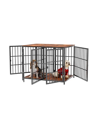 Bingopaw Heavy Wooden Dog Crate Furniture End Table Pet Kennel Puppy Cage w Four Doors