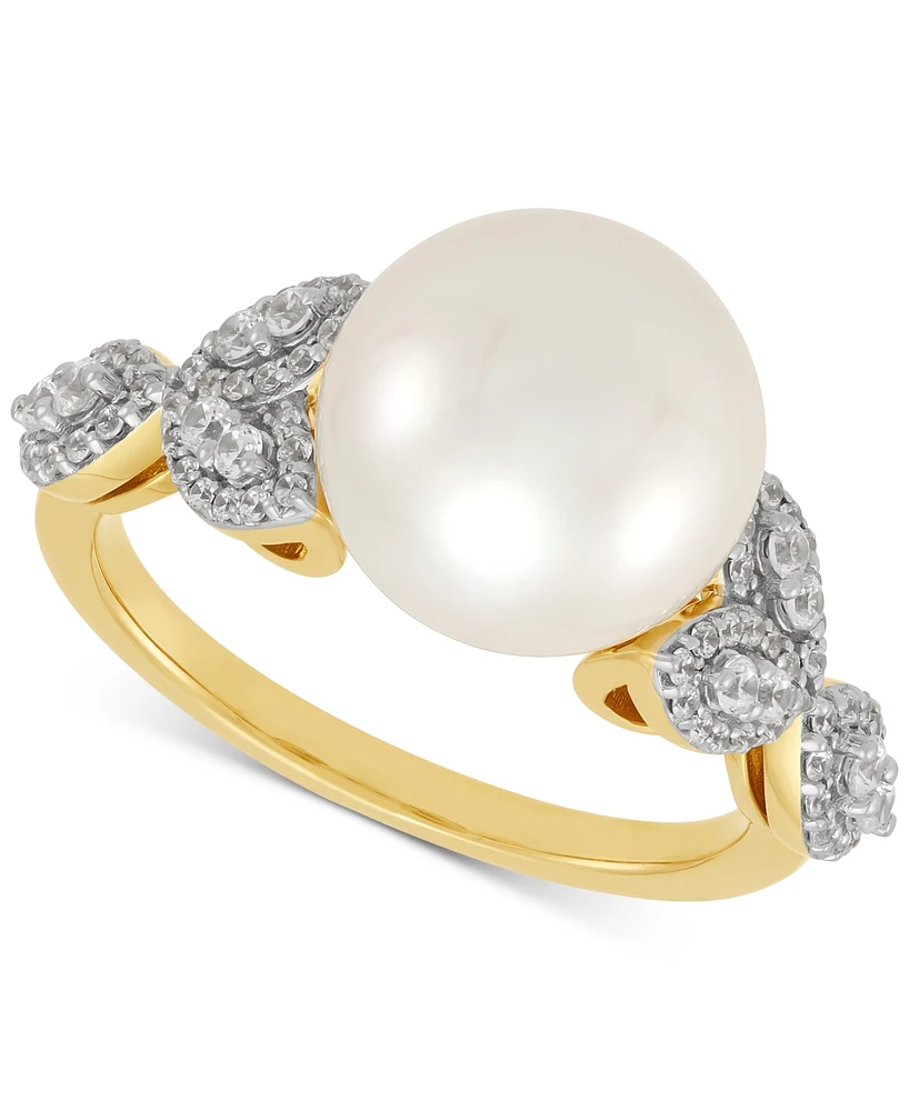 Honora Cultured Ming Pearl (10mm) & Diamond (1/3 ct. t.w.) Leaf Ring in 14k Gold