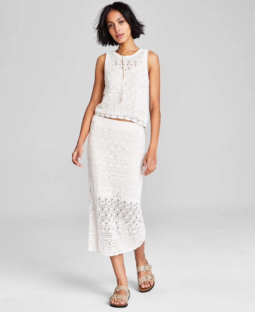 And Now This Women's Crochet Pull-On Cotton Midi Skirt