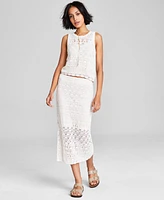 And Now This Women's Crochet Pull-On Cotton Midi Skirt