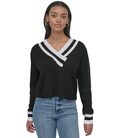 Dkny Jeans Women's Varsity V-Neck Relaxed Sweater