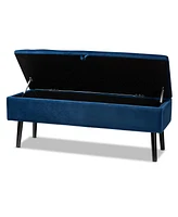 Baxton Studio Caine Modern and Contemporary Navy Blue Velvet Fabric Upholstered and Dark Brown Finished Wood Storage Bench