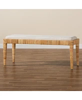 Baxton Studio Sofia Modern Bohemian Natural Brown Rattan and Mahogany Wood Bench