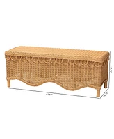 bali & pari Erla Bohemian Light Honey Rattan Accent Bench with Scallop border