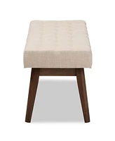 Baxton Studio Elia Mid-Century Modern Walnut Wood Light Beige Fabric Button-Tufted Bench