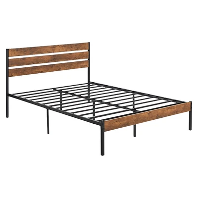 Slickblue Industrial Platform Bed Frame with Wood Slatted Headboard Footboard